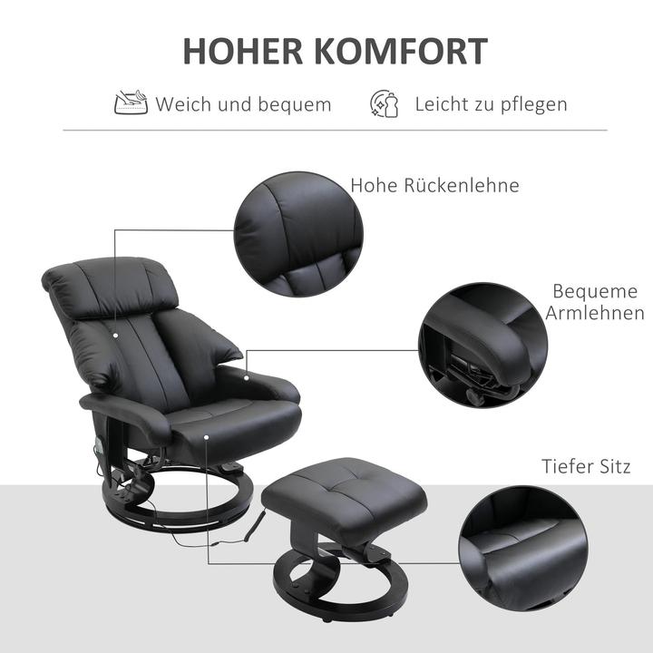 Actual product image Swisshandel24 Massage armchair Footstool Black Relax armchair Electric TV armchair with reclining function Faux
