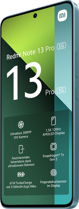 Productafbeelding Xiaomi Redmi Note 13 Pro 5G 12+512 Zeegroene kleur (512 GB, Ocean Teal, 6.67", Dubbele SIM, 200 Mpx, 5G)