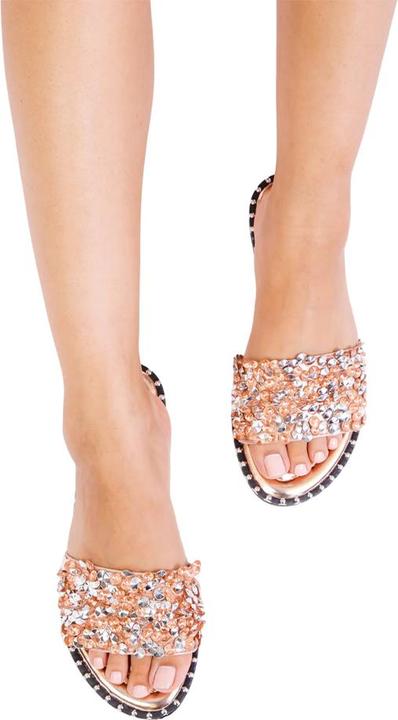 Actual product image Where's That From Womens/Ladies Poppy Sparkle Diamante Wide Flat Sliders (36)