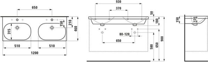 Produktbild Laufen Doppelwaschtisch LUA 120x46cm ub o ÜL ÜLK u ge. o HL we LCC (460 mm, 1200 mm)