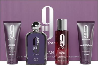Actual product image Afnan 9pm Pour Femme - Eau De Parfum 100 Ml, Shower Gel 100 Ml, Body Veil 150 Ml, Body Milk 100 Ml (Fragrance set)