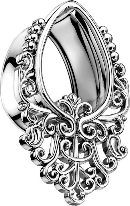 Star Piercing Flared Tunnel silber Tropfen mit filigranem Muster (Messing, Chirurgenstahl 316L)