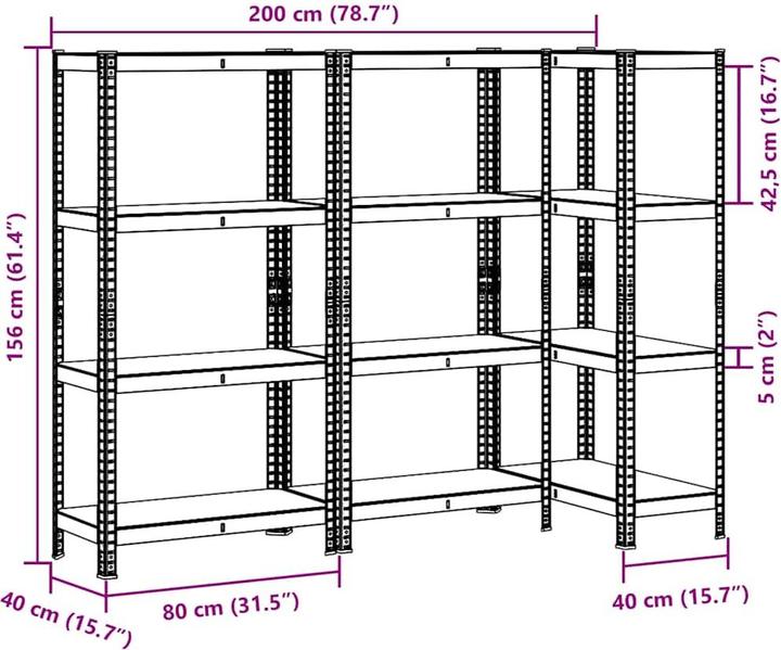 Immagine prodotto VidaXL Scaffale portaoggetti con 4 ripiani 3 pezzi in acciaio argentato e legno