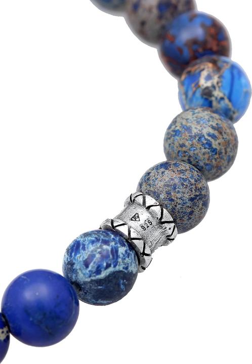 Actual product image Kuzzoi Bracelet Men Agate Blue Beads Oxidised 925 Silver (19 cm, Agate, Plastic, 925 Sterling silver)