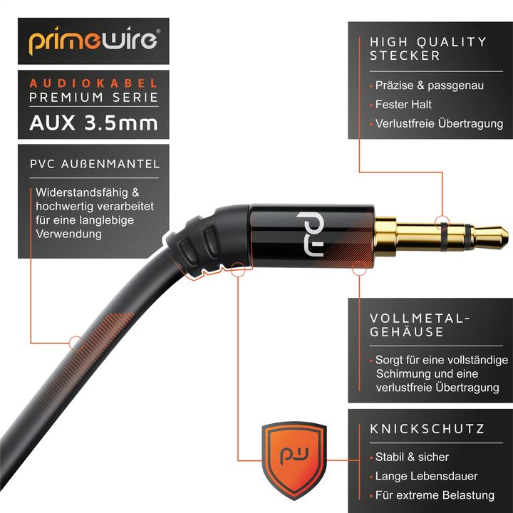 Produktbild Primewire 3,5mm Klinke Audio Kabel, AUX, HiFi Audio Klinkenkabel / Verlängerungskabel (0.50 m, 3.5mm Klinke (AUX))