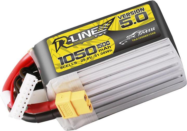 Immagine prodotto Tattu Lipo R-Line Version 5.0 1050mAh 29.6V 8S 150C battery with XT60 connector (29.60 V, 1050 mAh)