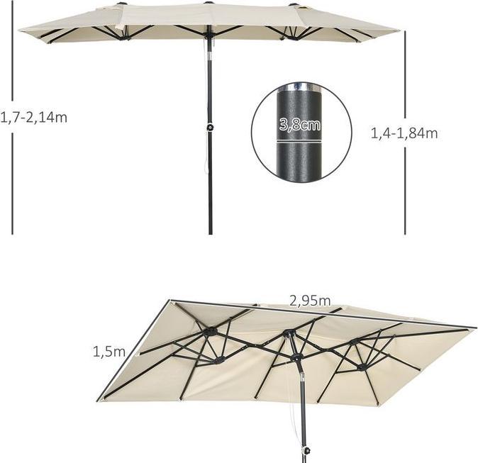 Produktbild Swisshandel24 Doppelsonnenschirm neigbar, Polyester, Creme 150 x 295cm (2.95 m)