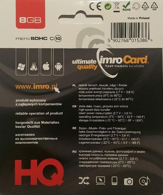Actual product image IMRO 10/8G Memory Card 8 GB MicroSDHC Class 10 (8 GB, microSDHC, U1, UHS-I)