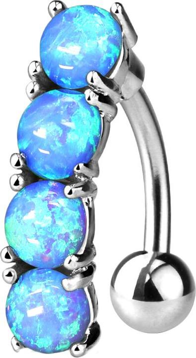 Actual product image Star Piercing Banana silver with ball four opals light blue (Brass, Surgical steel 316L)