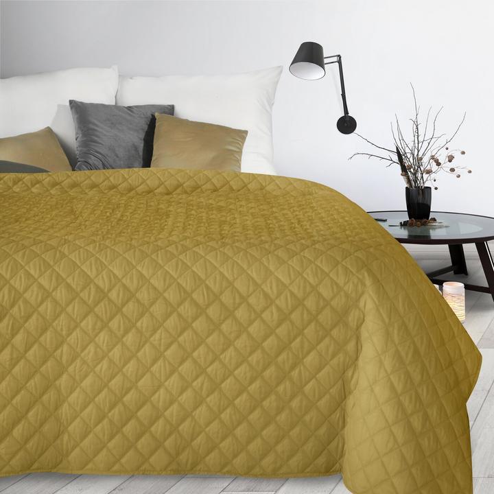 Actual product image Eurofirany DESIGN 91 Bedspread with geometric pattern, hot press ALARA/3, 220X240 cm, colour: Mustard (220 x 240 cm)