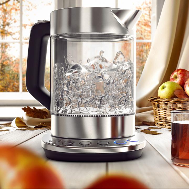 Actual product image Arendo Kettle 1.5 l, 2200 W, stainless steel & glass with base station, temperature setting 70° C - 100° C (1.50 l)