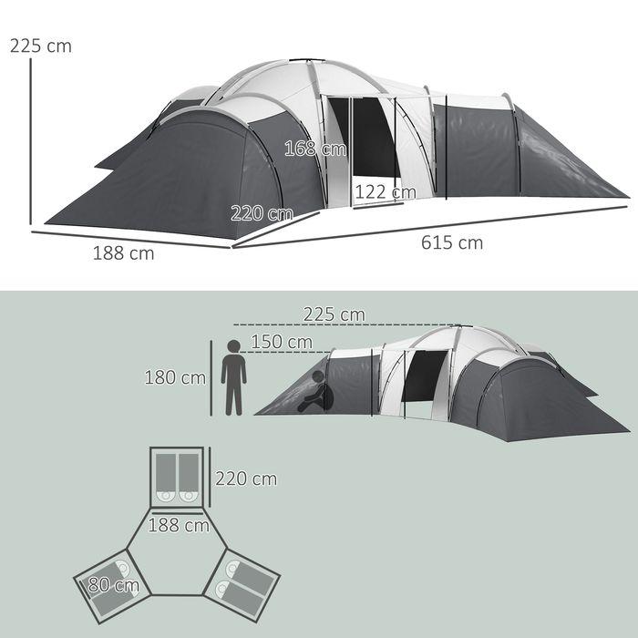 Actual product image Swisshandel24 Tunnel tent camping tent 6-9 person family tent 3 bedrooms 2000mm Oxford grey (Tunnel tent, 9+ people)