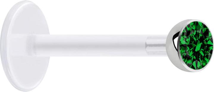 Produktbild Star Piercing Micro Labret transparent mit Kugel und Kristall grün (Chirurgenstahl 316L, ohne Messing, Bioflex)