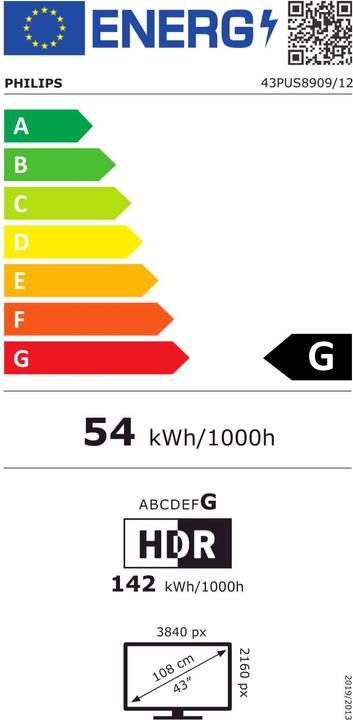 Energielabel Philips 43PUS8909/12 (43", PUS8909, LED, 4K, 2024)