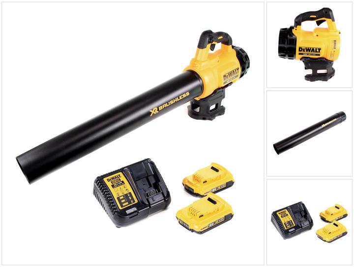 Actual product image DeWalt DCM 562 D2 Soffiatore a batteria 18V + 2x battery DCB 183 2,0 Ah + Carica battery DCB 115 (Rechargeable battery operated, Leaf blower)