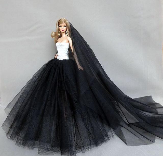 Image du produit Hermex Robe de mariée Mode pour poupées Barbie Robes Accessoires Noir Blanc