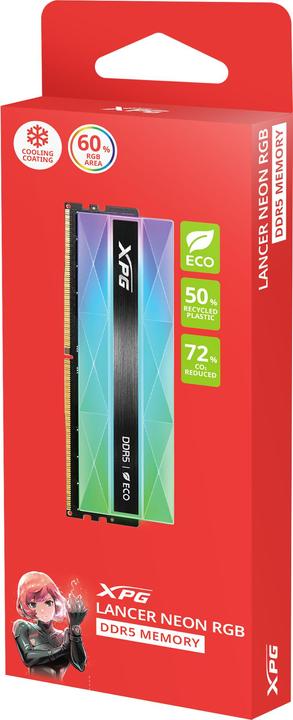 Produktbild Adata DDR5 16GB 6000-30 XPG Lancer Neon RGB silvergray (1 x 16GB, 6000 MHz, DDR5-RAM, U-DIMM)