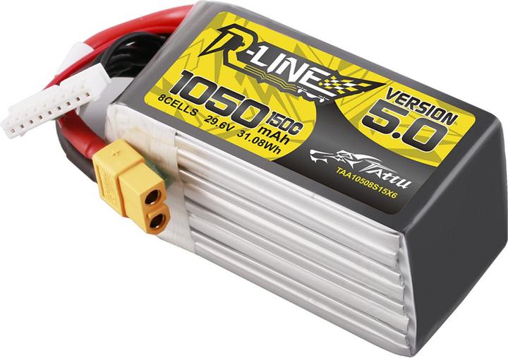 Immagine prodotto Tattu Lipo R-Line Version 5.0 1050mAh 29.6V 8S 150C battery with XT60 connector (29.60 V, 1050 mAh)