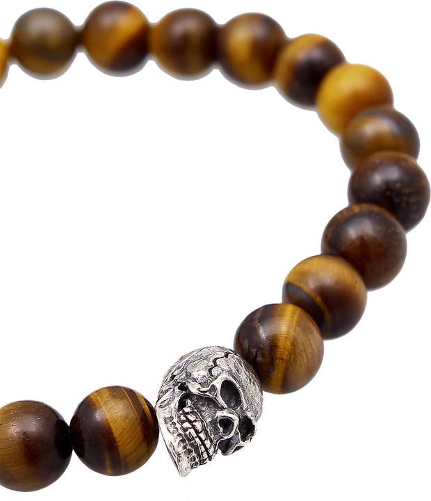 Produktbild Kuzzoi Edelsteinarmband, Totenkopf (21 cm, Tigerauge, Plastik, 925er Sterling Silber)