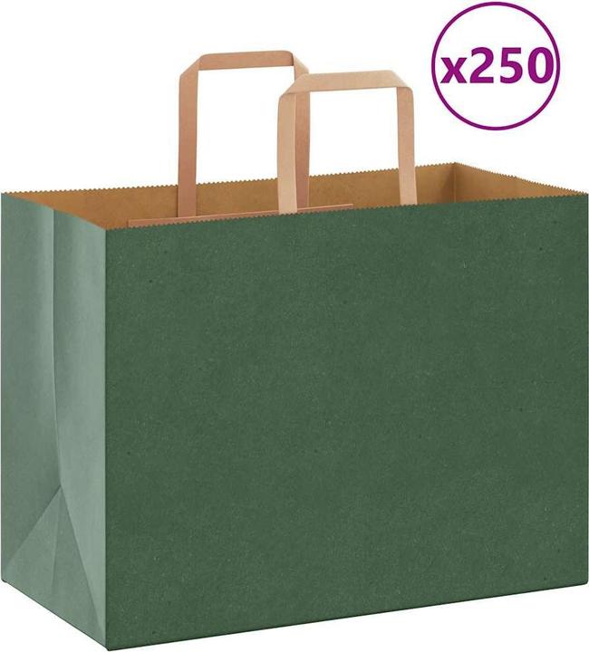 Immagine prodotto VidaXL Sacchetti di carta kraft 250 pezzi con maniglia verde 32x17x25 cm (Borsa da regalo, 250 x)
