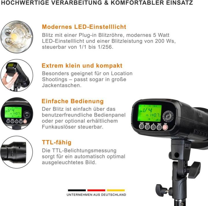 Immagine prodotto Walimex pro Flash da studio a batteria Mover 200 TTL (200 W, Testa flash)
