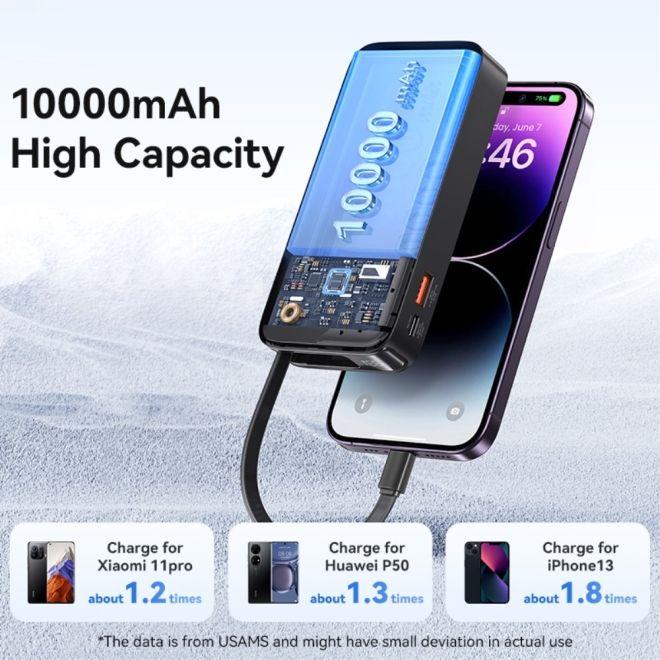 Image du produit Usams Powerbank ze zwijanym kablem USB-C Retractable 10000 mAh PD 20W Fast Charge XY Series czarny/b (10000 mAh, 50 W, 50 Wh)