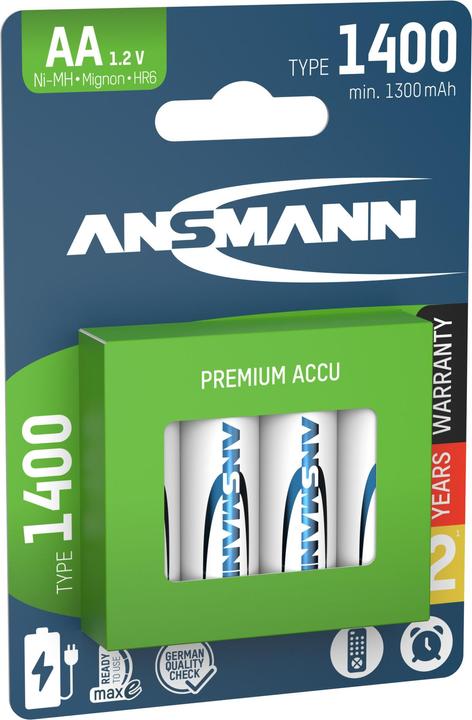 Immagine prodotto Ansmann Batteria NiMH Mignon AA tipo 1400 (min. 1300 mAh) maxE (4 pz., AA, 1400 mAh)