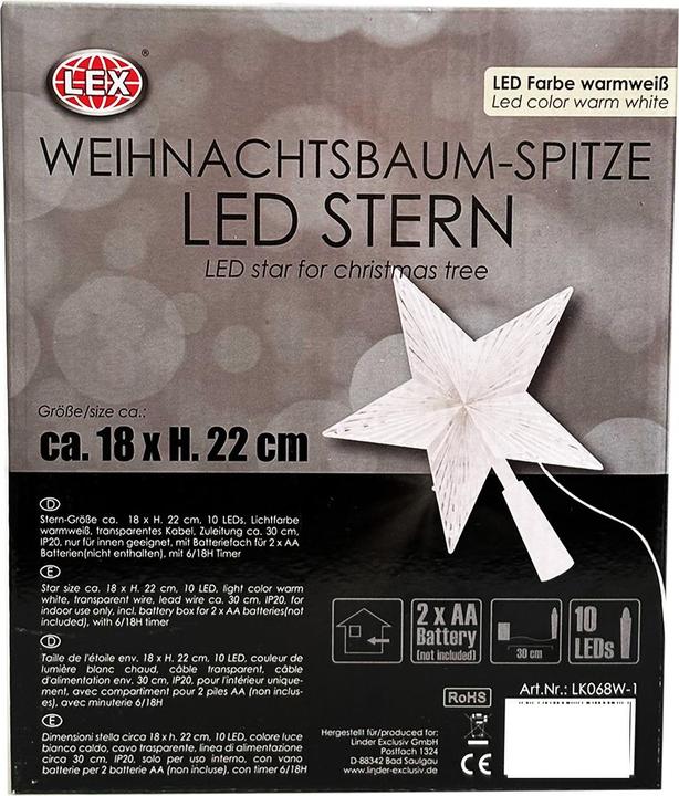 Produktbild Mojawo LED Baumspitze Stern Weihnachtsbaumspitze 10 LEDs Batterie (1 -teilig)