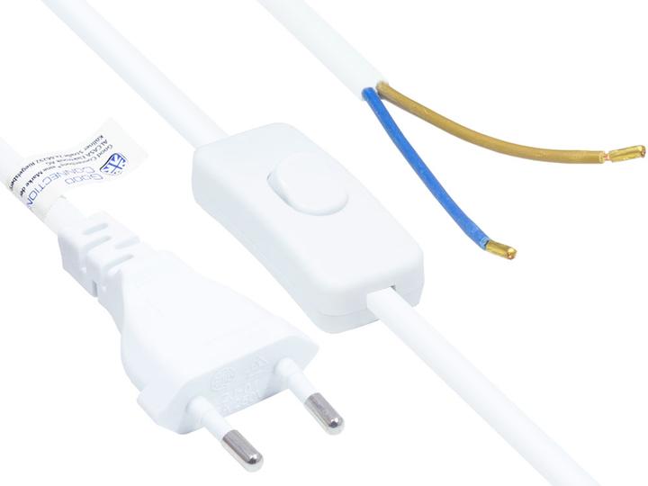 Produktbild Good Connections Euro-Netzkabel Euro-Stecker Typ C (gerade) auf abisolierte Enden, mit Schalter, weiß, 0,75 mm², 1,5 (1.50 m)