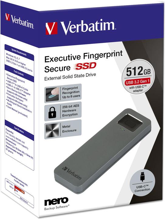 Produktbild Verbatim Fingerprint Secure SSD USB 3.2 Gen 1 USB-C 512GB (512 GB)