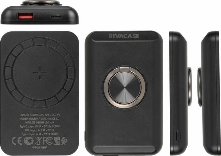 Immagine prodotto Rivacase VA2603 Powerbank wireless Magsafe Qi 15W, batteria esterna con ricarica rapida QC/PD 22.5W 5000 mAh (5000 mAh, 20 W, 18.50 Wh)