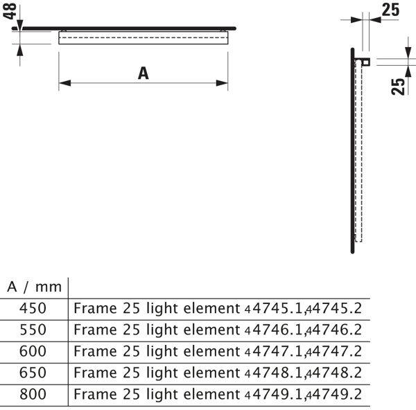 Produktbild Laufen Frame 25 LED Beleuchtung für Spiegel waagrecht, mit Schalter, 25x25x650