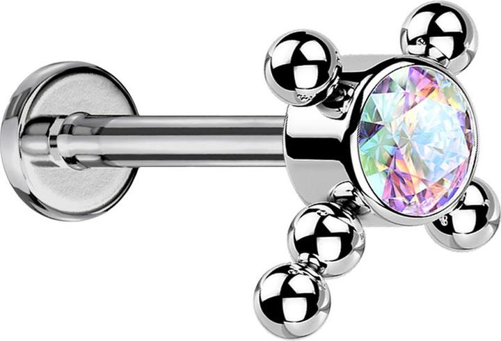 Image du produit Star Piercing Micro Labret femelle argenté croix boules cristal multicolore (sans laiton, Titane G23)