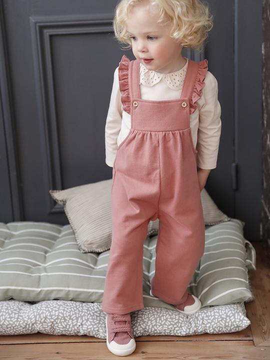 Produktbild Vertbaudet Mädchen Baby Sweat-Latzhose mit Rüschen, Bio-Baumwolle (62)
