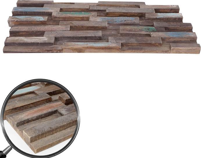 Image du produit Swisshandel24 10x Carreaux en bois de teck (1sqm), Carreaux muraux 3D Carreaux mosaïques Panneaux muraux marron