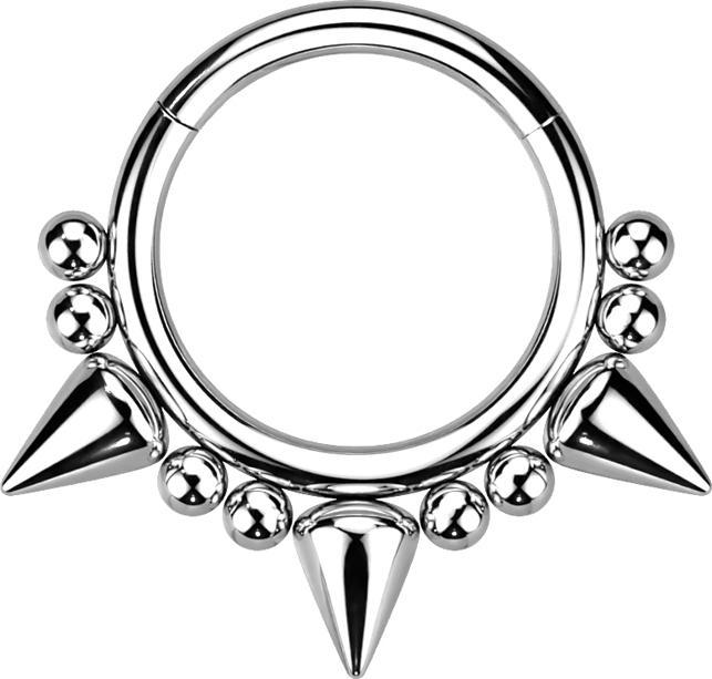 Star Piercing Micro Segmentring klappbar silber drei Cones und acht Kugeln (Chirurgenstahl 316L)