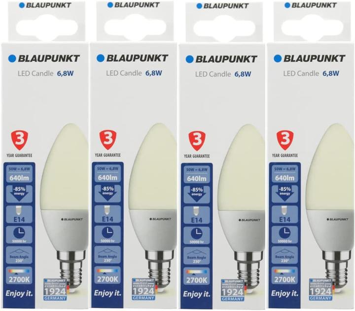 Immagine prodotto Blaupunkt Lampadina LED E14 - Candela - 7W - Bianco caldo 2700K - Lampade a LED - Confezione da 4 (E14, 7 W, 640 lm, 4 x, F)