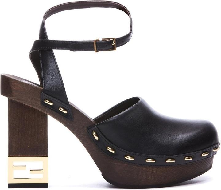 Fendi Decorative Heel Leather Pumps