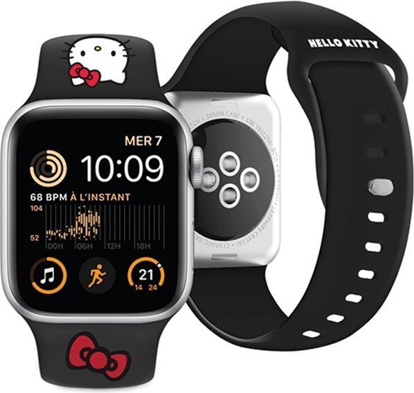 Actual product image Hello Kitty Pasek HKAWMSCHBLK Apple Watch 38/40/41mm czarny/black strap Silicone Kitty Head (Silicone, Steel)