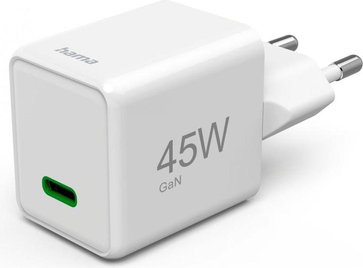 Actual product image Hama Fast charger, USB-C, PD/QC/GaN, super mini charger, 45 W, white (45 W)
