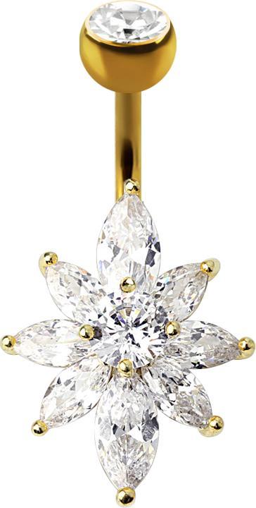 Immagine prodotto Star Piercing Banana placcata in oro 14k con fiore di cristallo a sfera in cristallo d'argento (Ottone, Acciaio chirurgico 316L)