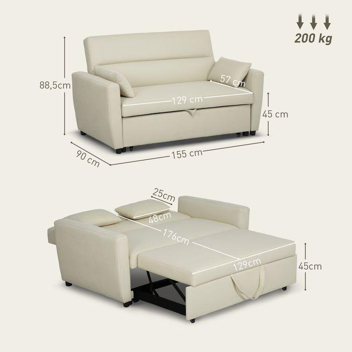 Actual product image Swisshandel24 Schlafsofa, 2-Sitzer Sofa mit Schlaffunktion, Verstellbare Rückenlehne, Beige
