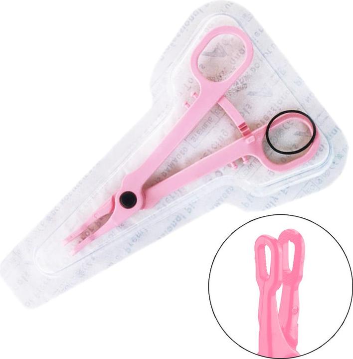 Actual product image Star Piercing Sterile einweg Zange pink Gazeklemme geschlossen rund gezackt (without brass, Plastic)