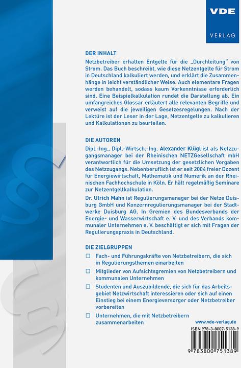 Valeurs nutritives et ingrédients Netzentgelte Strom – einfach kalkuliert (Allemand, Alexander Klügl, Ulrich Mahn, 2020)