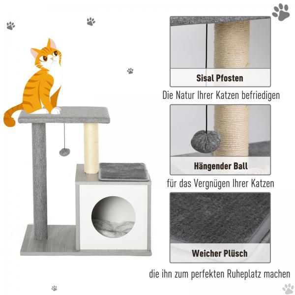 Actual product image PawHut Cat tree with cuddly den (62 cm, Grey)