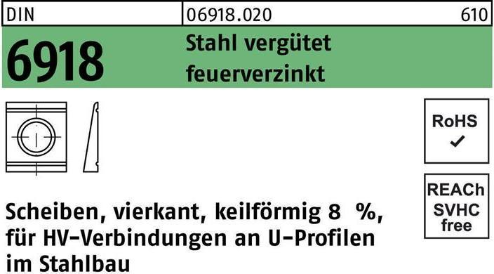 Produktbild Peiner Unterlegscheibe DIN 6918 ÜH vierkant keilförmig 23 Stahl C45 feuerverzinkt