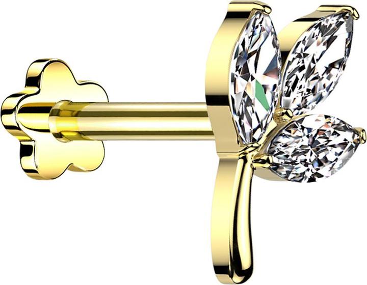 Actual product image Star Piercing Micro Threadless Labret gold-plated leaf gold-plated three ovals crystal silver (without brass, Titanium G23)