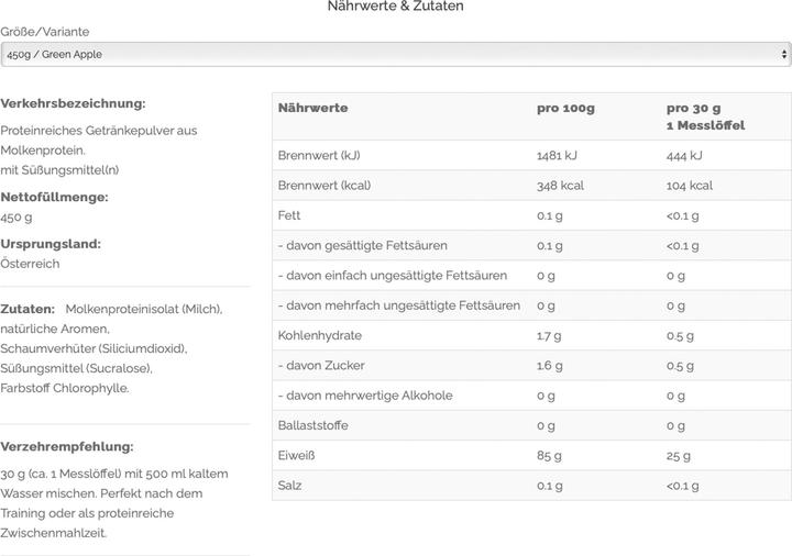 Nutritional values and ingredients Vast AWHEY Clear (Apple, 1 pcs., 450 g)