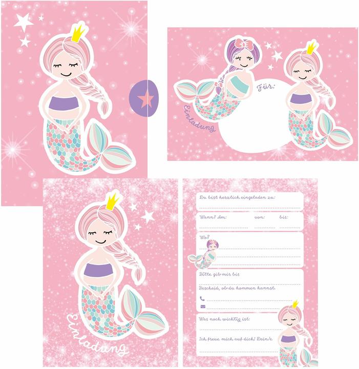 Immagine prodotto 12 biglietti d'invito di compleanno a sirena glitterati per bambine, buste incluse, rosa glitterato (12 pz.)
