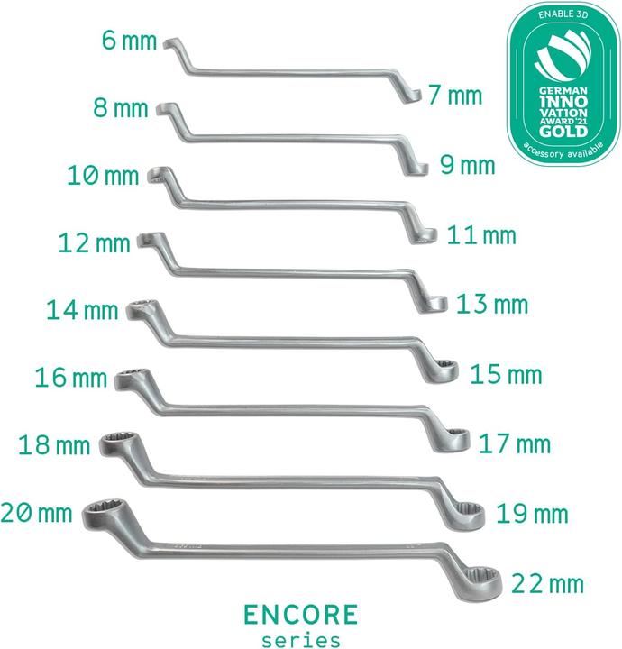 Energie-Label Wiesemann 1893 Doppelringschlüssel Set 8tlg. (16 mm, 17 mm, 14 mm, 22 mm, 13 mm, 12 mm, 20 mm, 18 mm, 9 mm, 7 mm, 19 mm, 8 mm, 15 mm, 6 mm, 11 mm, 10  mm)